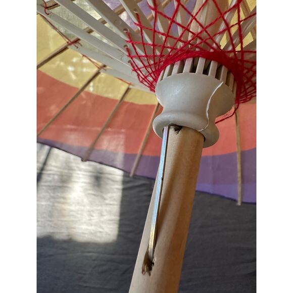 Traditional Vintage Japanese umbrella whirlpool 22” wood handle rainbow Chinese - Picture 2 of 16